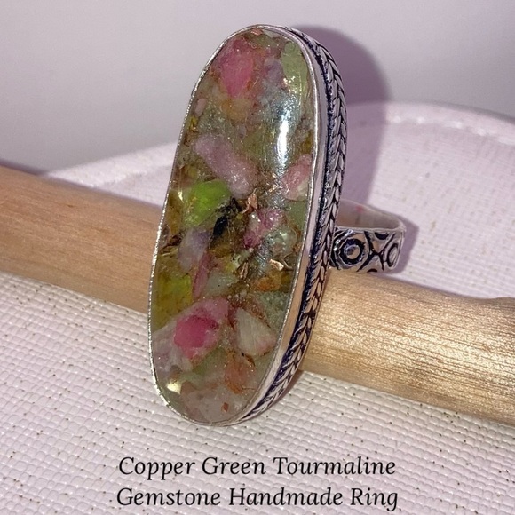 Copper Green Tourmaline Gemstone Handmade Ring - Picture 3 of 3